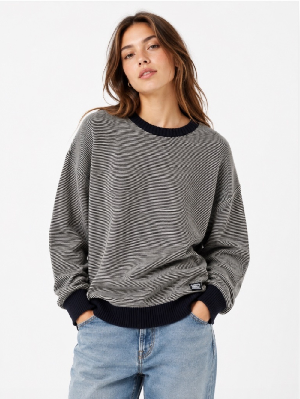 Levi's Classic Pullover Micro Striped Crew Knit Sweater Cream/Black Size L NWT